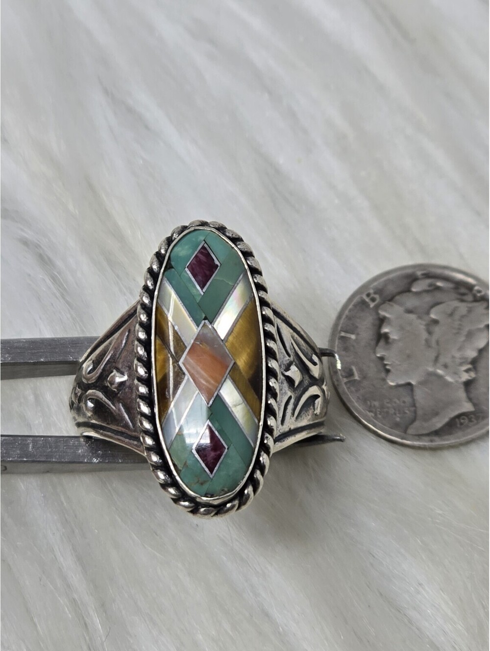 Carolyn Pollack Relios Sterling Multi Stone Inlay Ring Sz 8